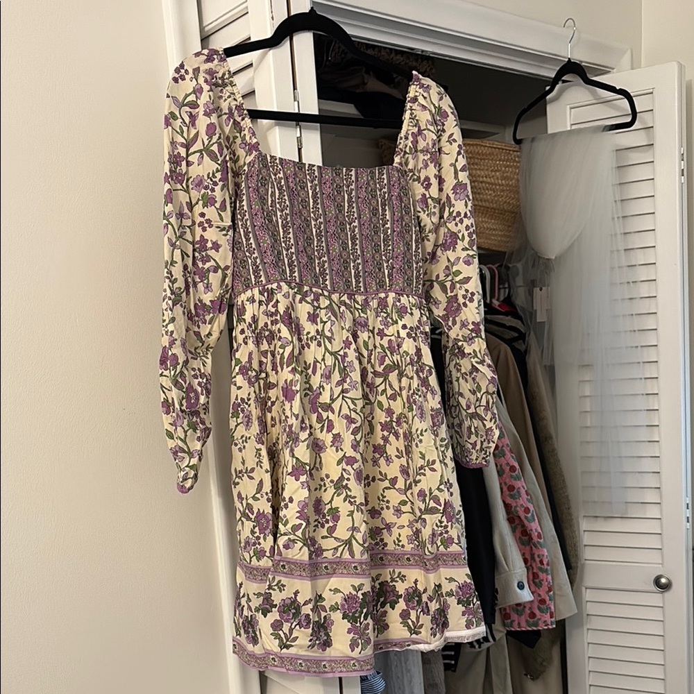 Japna Long Sleeve Floral Dress in Purple and Cream